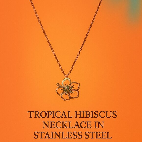 Tropical Hibiscus Necklace in Stainless Steel - Picture 2 of 3
